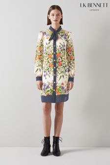 LK Bennett Cream Ernst Poppy Print Silk-Blend Shirt Dress (C51819) | $552