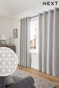 Grey Next Textured Mini Geometric Eyelet Lined Curtains (C51989) | kr782 - kr1,786