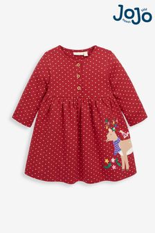 JoJo Maman Bébé Red Reindeer Appliqué Dress (C52028) | AED133