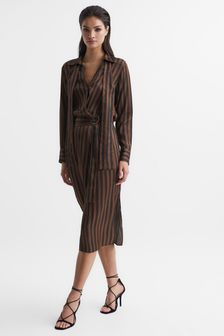 Reiss Brown Penny Stripe Shirt Dress (C52047) | OMR171