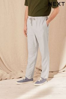 Bone Grey Relaxed Tapered Linen Blend Drawstring Trousers (C52350) | €17.50