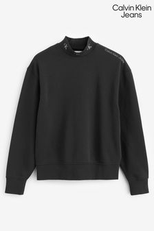 كنزة سوداء بشعار جاكار برقبة عالية من Calvin Klein Jeans (C52518) | 47 ر.ع