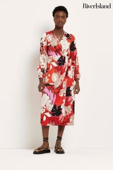 River Island Red Florence Printed Wrap Midaxi Dress (C52722) | €26