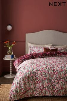 Red Reversible Velvet Winter Floral Duvet Cover and Pillowcase Set (C52984) | €25 - €46