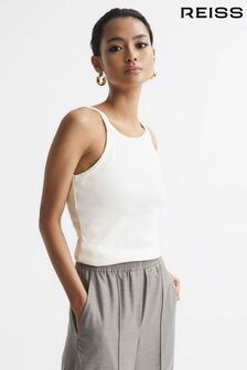 Reiss White Louisa Crew Neck Ribbed Cami Vest Top (C53063) | $53