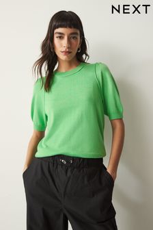 Green Round Neck Short Sleeve Knitted Top (C53084) | OMR7