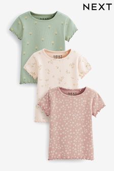 Pink/Green Rib T-Shirts 3 Pack (3mths-7yrs) (C53123) | €13 - €17