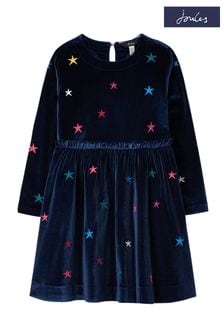 Joules Blue Hampton Luxe Paperbag Waist Velour Dress (C53259) | kr428 - kr467