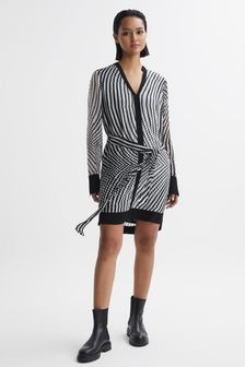 Reiss Black/White Tia Check Belted Mini Dress (C53396) | kr4,155