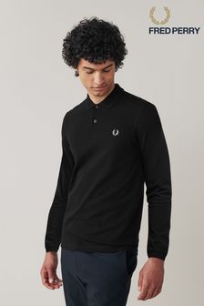 Black - Fred Perry Plain Long Sleeve Polo Shirt (C53499) | kr1 650