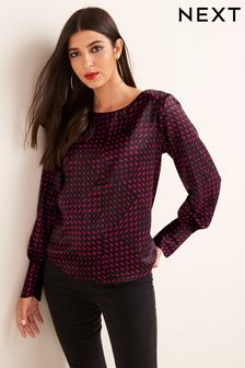 Red and Black Geo Long Sleeve Deep Cuff Top (C53500) | €17