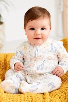 Creme Safari - Jojo Maman Bébé Bedruckter Baby-Schlafanzug aus Baumwolle mit Reißverschluss (C53592) | 32 €