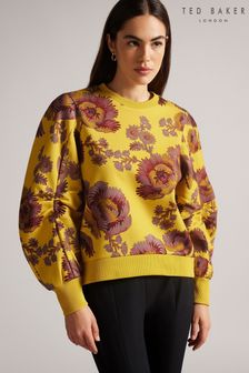 Ted Baker Delray Yellow Graphic Sweatshirt With Statement Sleeve (C53675) | $157