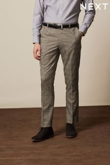 Taupe Brown Slim Trimmed Check Trousers (C53714) | €18.50