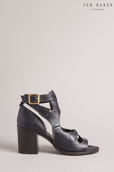 Ted Baker Jaylei Black Leather Cut Out Block Heel Sandals (C53731) | ₪ 582
