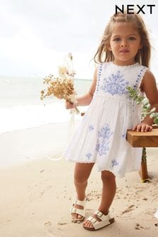 Blue/White Embroidered Cotton Dress (3mths-8yrs) (C53857) | OMR10 - OMR13