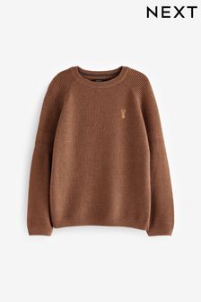 Tan Brown With Stag Textured Crew Jumper (3-16yrs) (C54151) | €16 - €23