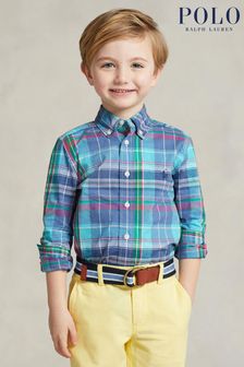 Modrá chlapčenská károvaná košeľa s dlhým rukávom a logom Polo Ralph Lauren (C54171) | €65 - €69