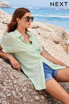 Green Short Sleeve Shirt With Linen (C54287) | €11