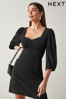 Black Balloon Sleeve Mini Dress With Sweetheart Neckline (C54309) | €16