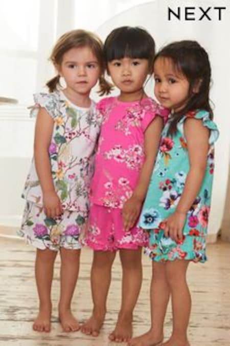 Pink/Blue Floral Short Pyjamas 3 Pack (9mths-16yrs) (C54311) | kr308 - kr456