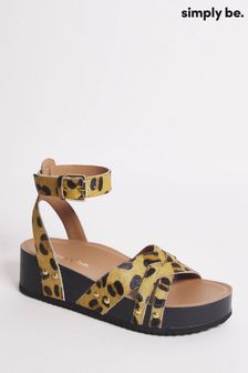 Simply Be Leopard Ex Wide Fit Flatform Crisscross Sandals (C54362) | ₪ 177