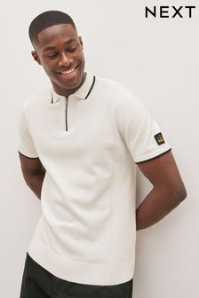 White Textured Zip Polo Shirt (C54387) | $45