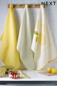 Set of 3 Yellow Lemon Tea Towels (C54459) | €15