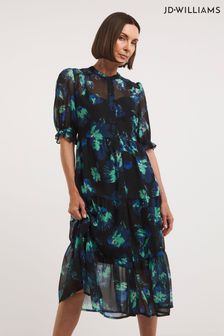 JD Williams Mono Print Midi Smock Black Dress With Camisole Slip (C54517) | 55 €