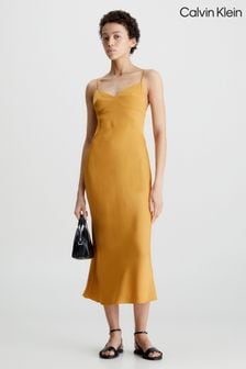 Calvin Klein Gold Satin Viscose Slip Dress (C54544) | $556