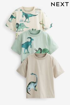Зеленый свободный крой с динозавром - Набор из 3 футболок с короткими рукавами (3 мес.-7 лет) (C54602) | 12 730 тг - 15 410 тг