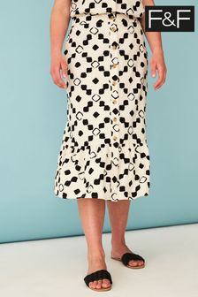 F&F Natural Linen Geo Print Midi Skirt (C54752) | €12