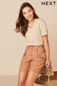 Sand Brown Tailored Utility Detail Shorts (C54794) | 87 zł