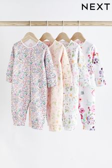 Pink/White Floral Footless Baby Sleepsuits 4 Pack (0mths-3yrs) (C54986) | €13.50 - €15.50