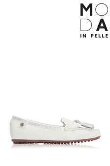 Moda In Pelle White Fringe Front Slip On Loafer With Leopard Trim (C55077) | €34