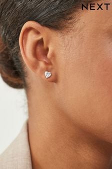 Sterling Silver Heart Sparkle Stud Earrings (C55415) | KRW19,400