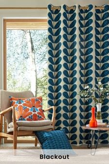 Orla Kiely Blue Botanica Blackout Lined Eyelet Curtains (C55501) | 100 € - 230 €