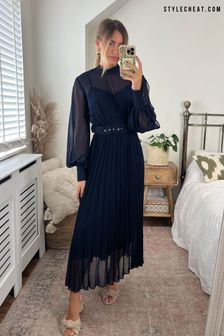 Style Cheat Angelina Plissiertes Kleid mit Stehkragen (C56023) | 58 €