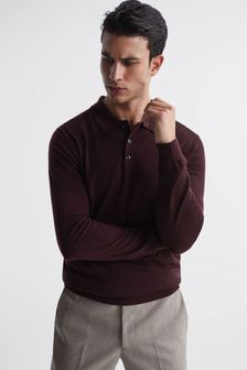 Reiss Bordeaux Trafford Merino Wool Polo Shirt (C56234) | OMR74