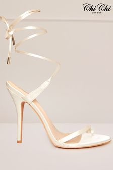 Chi Chi London Cream High Heel Lace Up Sandals (C56323) | $137