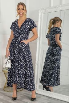 Синее платье макси с запахом и удлиненной юбкой Jolie Moi (C56467) | €39