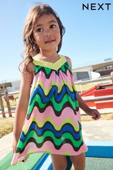 Grün/Pink, Wellenprint - Sommerkleid aus Baumwolle (3 Monate bis 8 Jahre) (C56533) | 9 € - 11 €