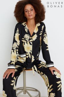 Oliver Bonas Yellow Floral Stripe Shirt And Trousers Pyjama Set (C56539) | kr1 280