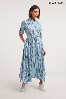 JD Williams Blue Print Asymmetric Hem Drawstring Waist Shirt Dress (C56699) | €24