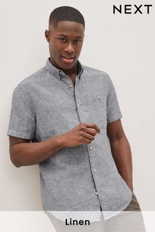 Grey Linen Blend Short Sleeve Shirt (C56978) | $42