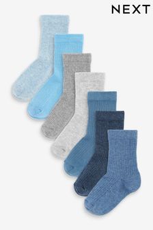 Blue/Navy Cotton Rich Fine Rib Socks 7 Pack (C57081) | €11 - €16