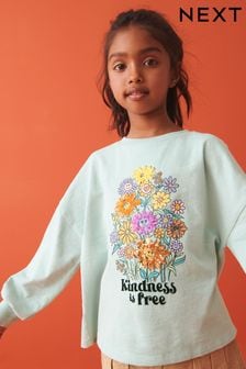 Teal Blue Sequin Flowers Long Sleeve T-Shirt (3-16yrs) (C57314) | TRY 345 - TRY 489