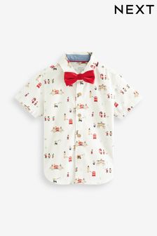  (C57599) | HK$131 - HK$148 白色London印花 - 短袖襯衫和蝴蝶結領帶套裝 (3個月至7歲)
