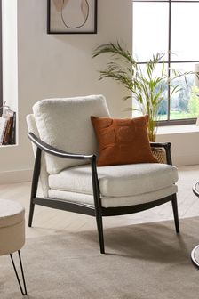 Casual Boucle Oyster Natural Flinton Wooden Black Leg Accent Chair (C57679) | €490