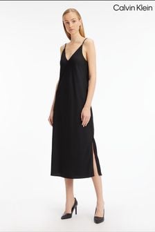 Calvin Klein Recycled CDC Midi Slip Black Dress (C57709) | $371
